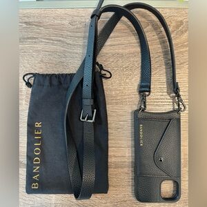 Bandolier HAILEY 
Side Slot Leather Crossbody Bandolier in Black/Pewter